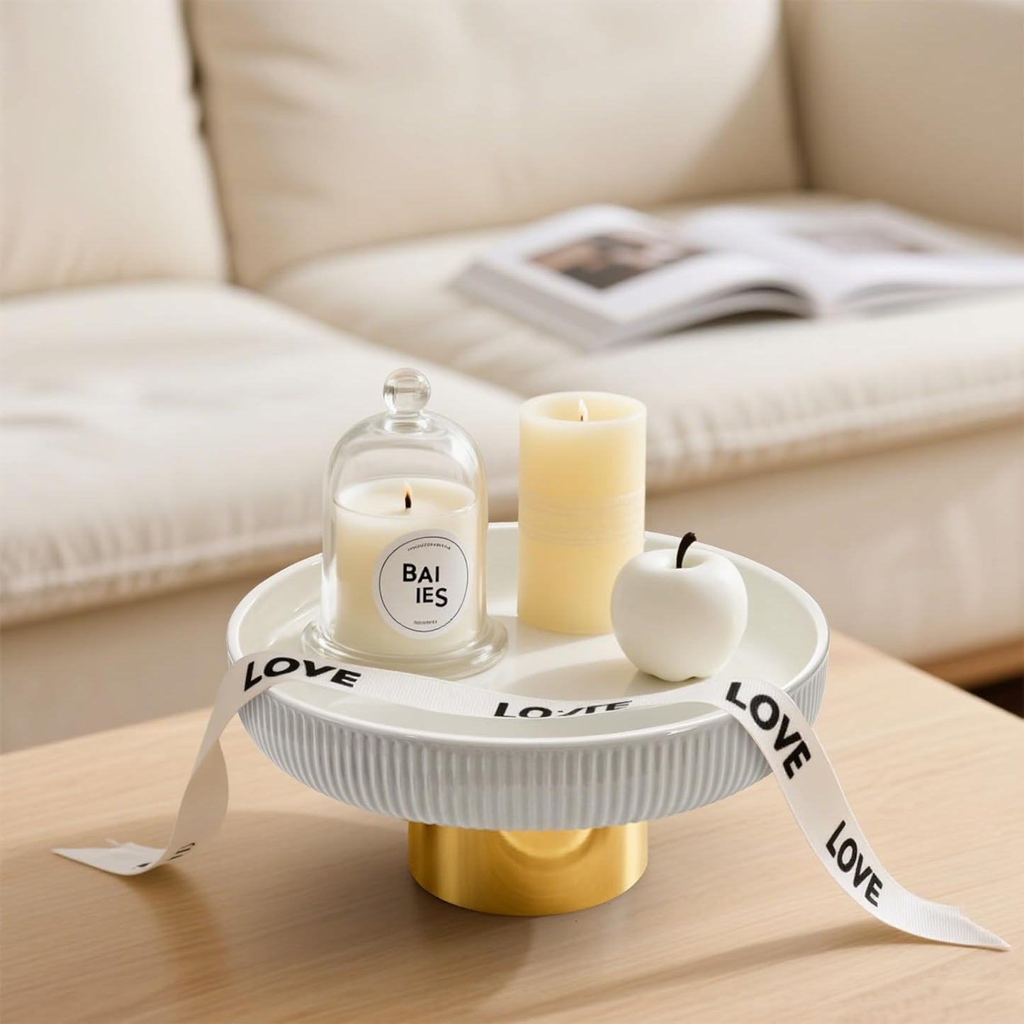 Large Ceramic Fruit Bowl, 10.8 Inch Decorative Pedestal Bowl, Modern Footed Serving Bowls for Kitchen Counter, Fruit & Vegetable Holder Storage for Entryway, Key, Bread, Home Decor, White