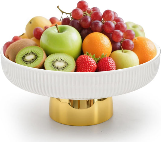 Large Ceramic Fruit Bowl, 10.8 Inch Decorative Pedestal Bowl, Modern Footed Serving Bowls for Kitchen Counter, Fruit & Vegetable Holder Storage for Entryway, Key, Bread, Home Decor, White