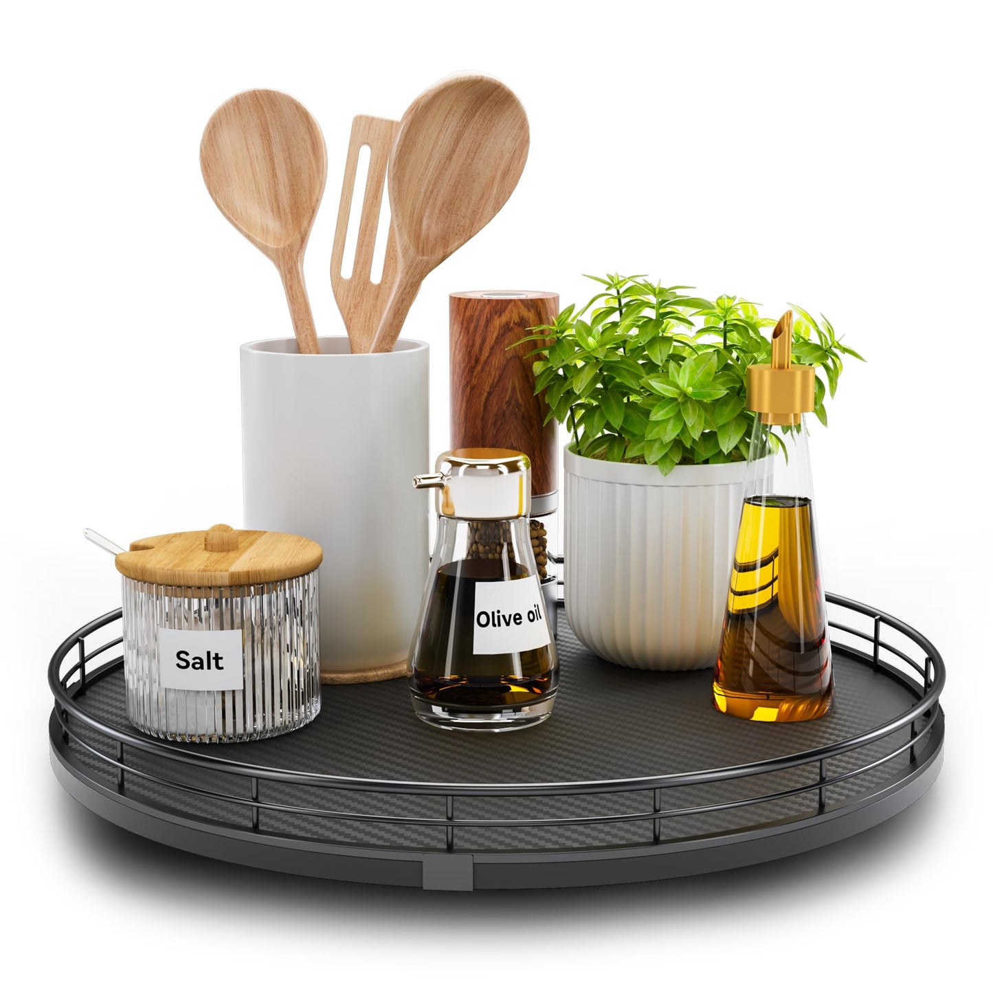 Lazy Susan Turntable Organizer for Table Top, 12’’ Round Wooden Lazy Susan for Cabinet Kitchen Countertop Pantry Dining Coffee Table for Condiments Spices, Rustic Bathroom Vanity Tray for Soap Candle