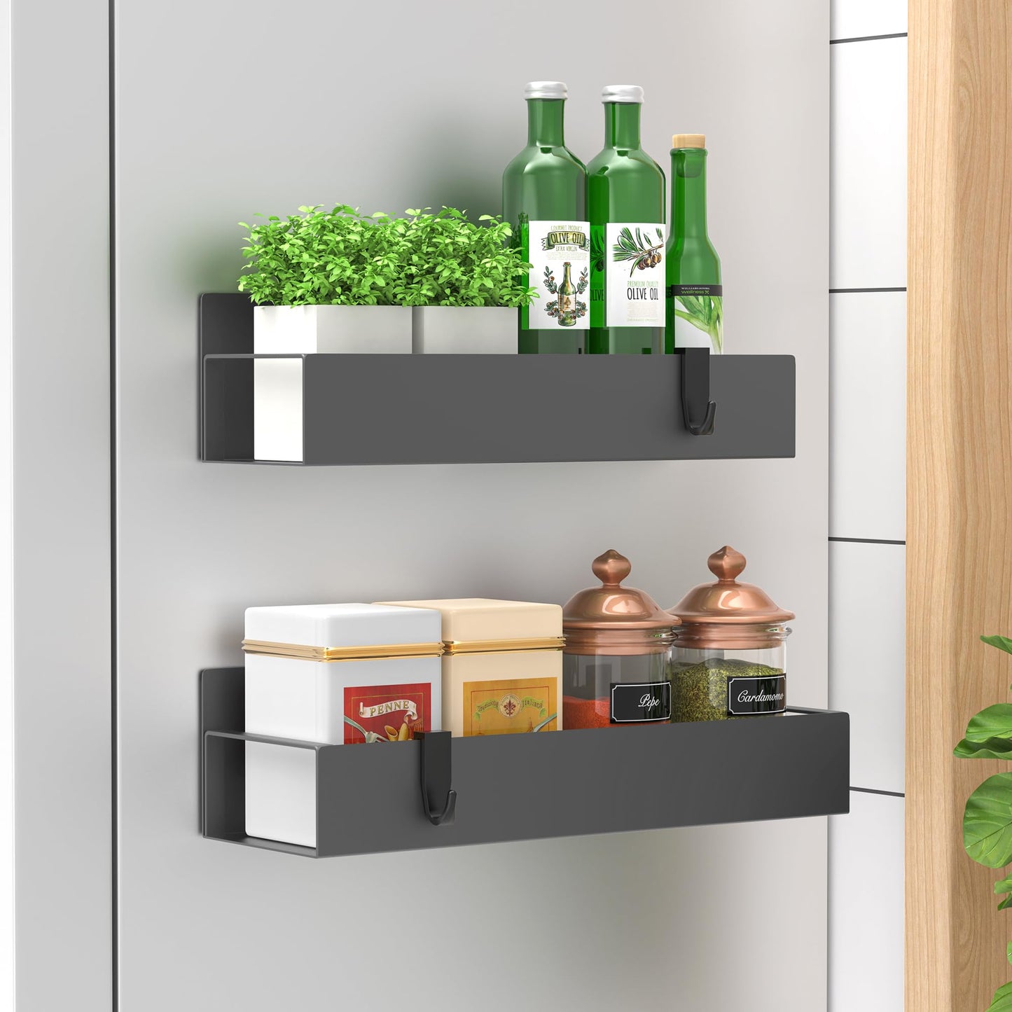 Metal 4 Pack Magnetic Spice Storage Rack Organizer for Refrigerator and Oven, Black Fridge Organizers and Storage