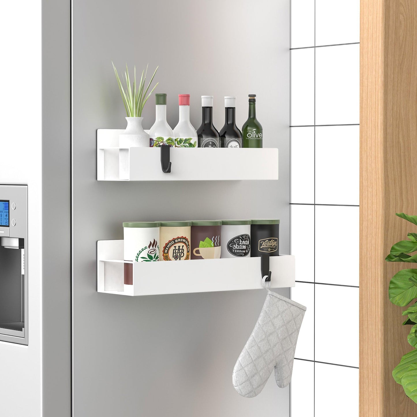 Metal 4 Pack Magnetic Spice Storage Rack Organizer for Refrigerator and Oven, Black Fridge Organizers and Storage