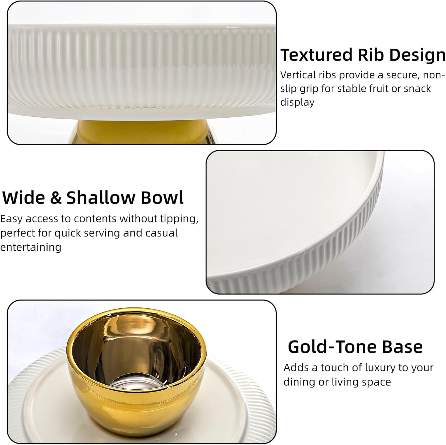 Large Ceramic Fruit Bowl, 10.8 Inch Decorative Pedestal Bowl, Modern Footed Serving Bowls for Kitchen Counter, Fruit & Vegetable Holder Storage for Entryway, Key, Bread, Home Decor, White