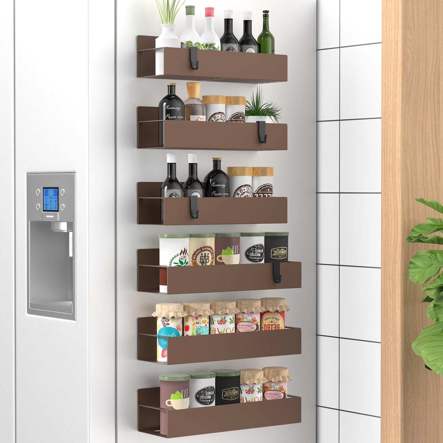 Metal 4 Pack Magnetic Spice Storage Rack Organizer for Refrigerator and Oven, Black Fridge Organizers and Storage