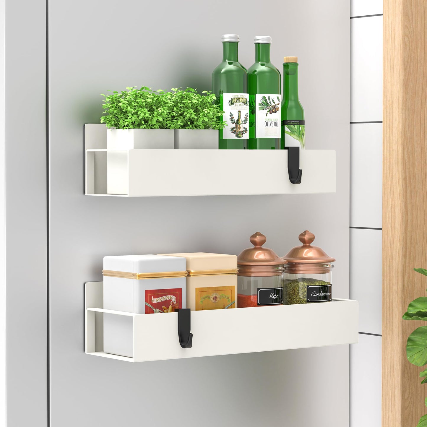 Metal 4 Pack Magnetic Spice Storage Rack Organizer for Refrigerator and Oven, Black Fridge Organizers and Storage