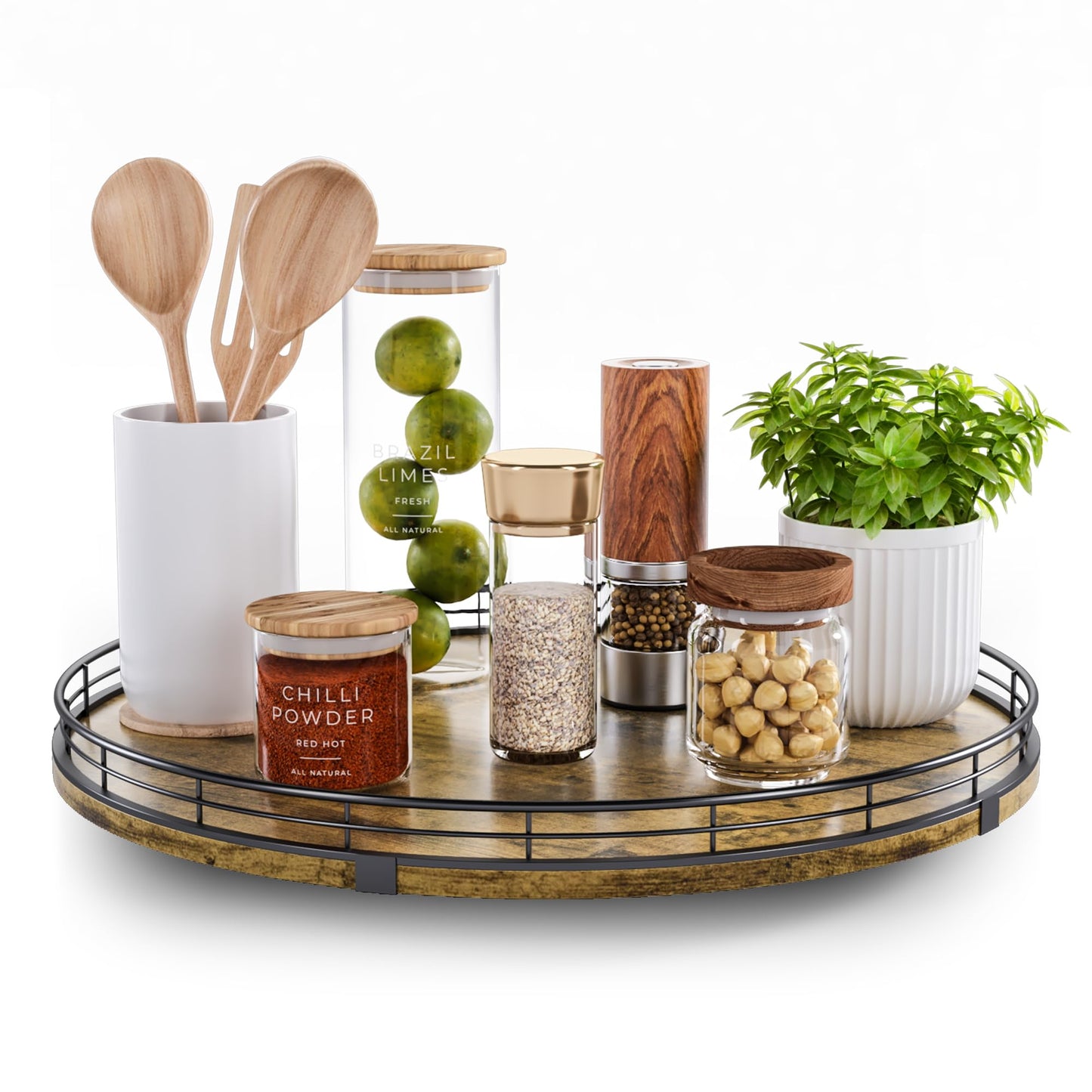 Lazy Susan Turntable Organizer for Table Top, 12’’ Round Wooden Lazy Susan for Cabinet Kitchen Countertop Pantry Dining Coffee Table for Condiments Spices, Rustic Bathroom Vanity Tray for Soap Candle