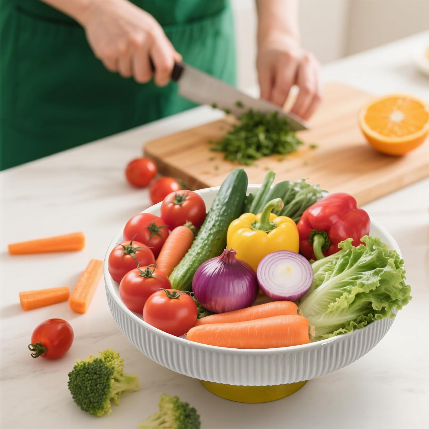 Large Ceramic Fruit Bowl, 10.8 Inch Decorative Pedestal Bowl, Modern Footed Serving Bowls for Kitchen Counter, Fruit & Vegetable Holder Storage for Entryway, Key, Bread, Home Decor, White