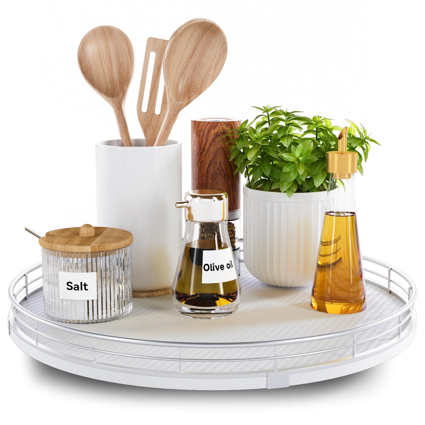 Lazy Susan Turntable Organizer for Table Top, 12’’ Round Wooden Lazy Susan for Cabinet Kitchen Countertop Pantry Dining Coffee Table for Condiments Spices, Rustic Bathroom Vanity Tray for Soap Candle