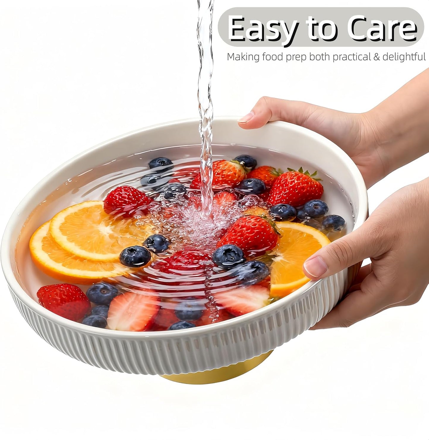 Large Ceramic Fruit Bowl, 10.8 Inch Decorative Pedestal Bowl, Modern Footed Serving Bowls for Kitchen Counter, Fruit & Vegetable Holder Storage for Entryway, Key, Bread, Home Decor, White