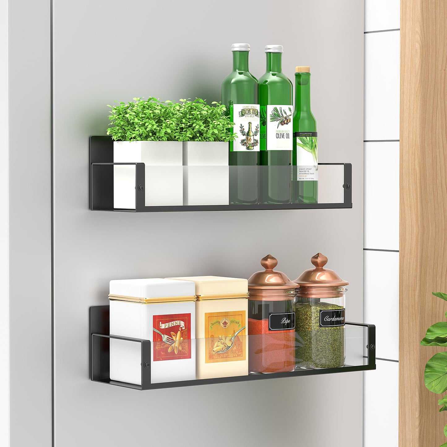 Metal 4 Pack Magnetic Spice Storage Rack Organizer for Refrigerator and Oven, Black Fridge Organizers and Storage