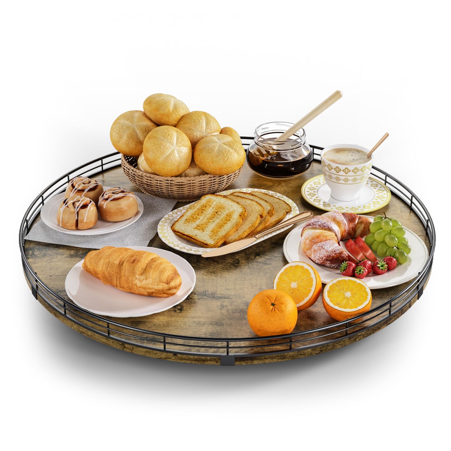 Lazy Susan Turntable Organizer for Table Top, 12’’ Round Wooden Lazy Susan for Cabinet Kitchen Countertop Pantry Dining Coffee Table for Condiments Spices, Rustic Bathroom Vanity Tray for Soap Candle