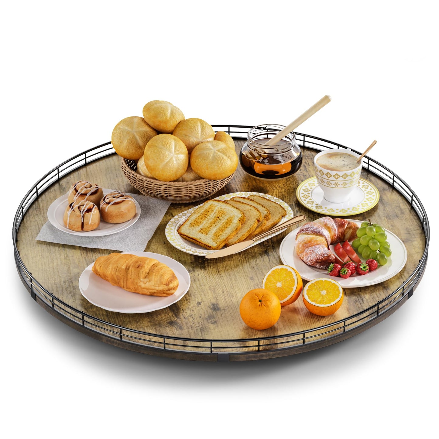 Lazy Susan Turntable Organizer for Table Top, 12’’ Round Wooden Lazy Susan for Cabinet Kitchen Countertop Pantry Dining Coffee Table for Condiments Spices, Rustic Bathroom Vanity Tray for Soap Candle